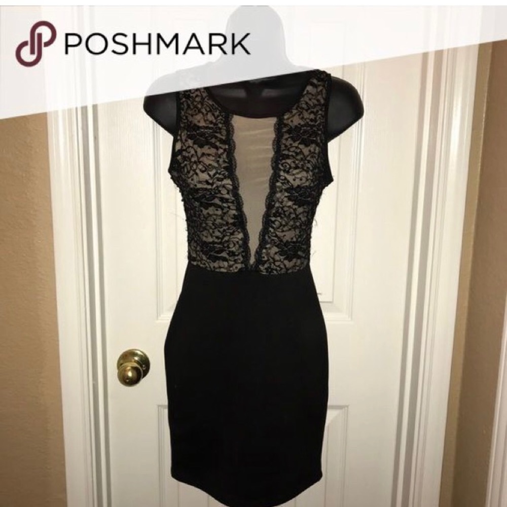 🔥GORGEOUS BLACK SEQUIN & NUDE ILLUSION DRESS SZ:S